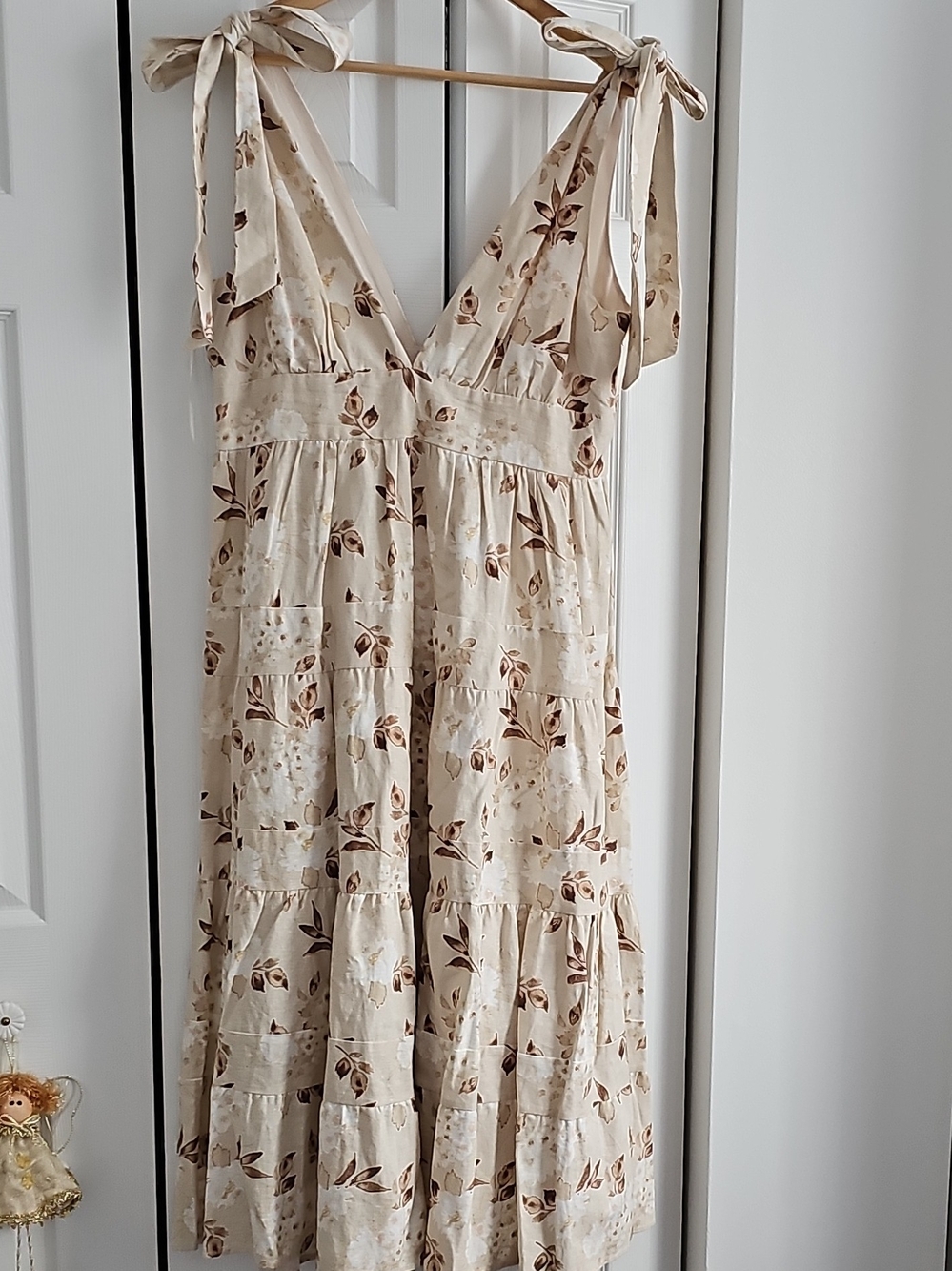 House of Harlow  Cream Tie-Shoulder Maxi Dress , Floral Print, Linen Cotton, L
